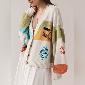 Pilcro Icon Graphic Cardigan Marine Life Size XXS oversized